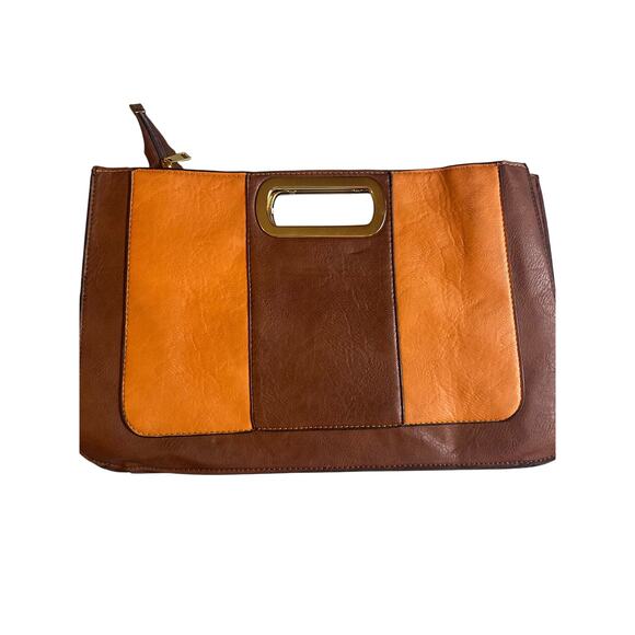 Vintage Clutch Two-toned Hand-Held Leather Red Interior Boho - Picture 1 of 7